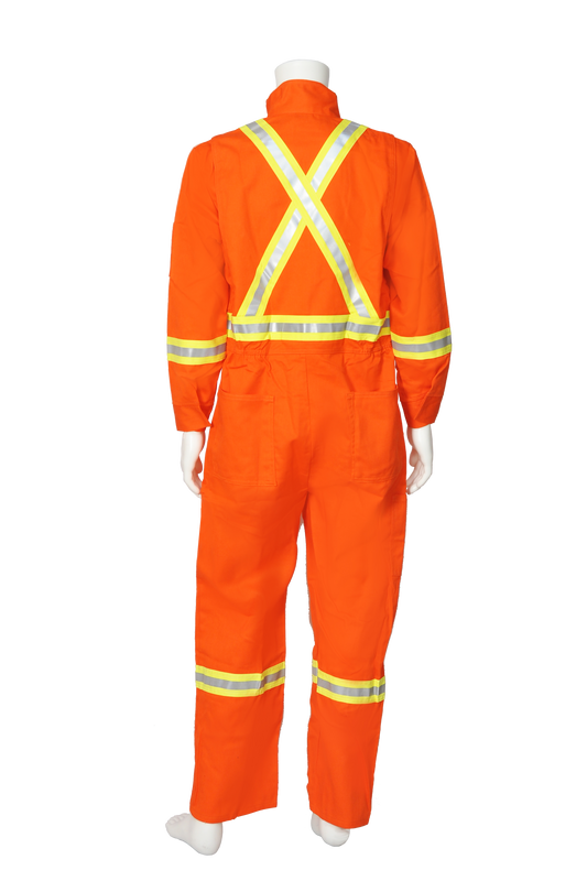 High visibility FR CSA striped coveralls back view
