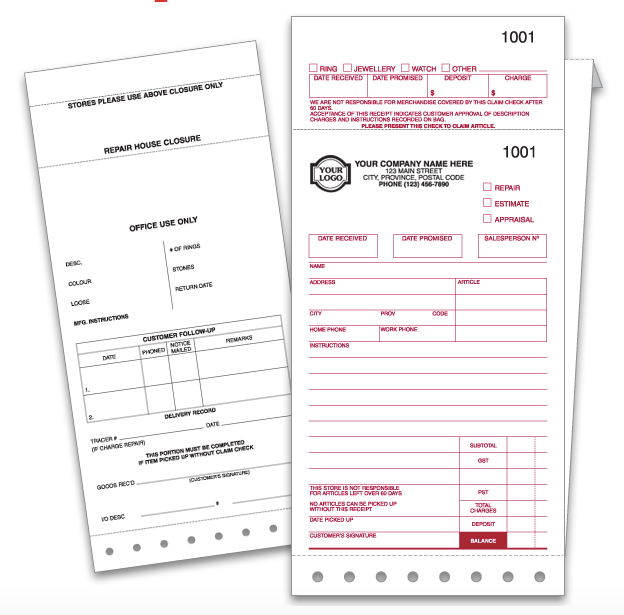 Jeweller Forms - Jewellery Repair Envelopes (766)