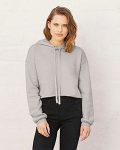 Ladies cropped grey fleece hoodie