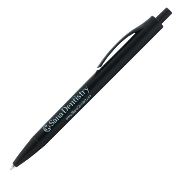 Black plastic pen with logo
