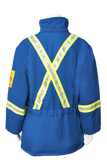 Blue Fire resistant safety striped insulated parka back view