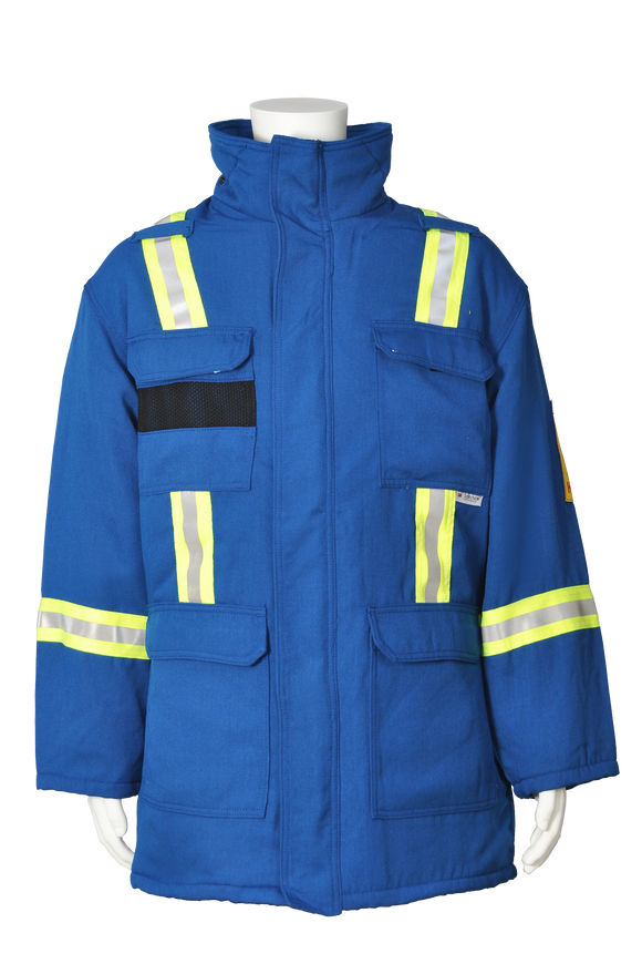 Blue Fire resistant safety striped insulated parka
