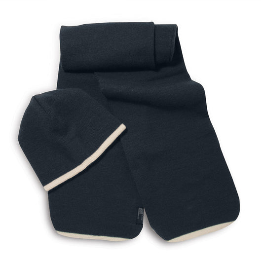 Knit Scarf & Beanie Set with Striped Edge