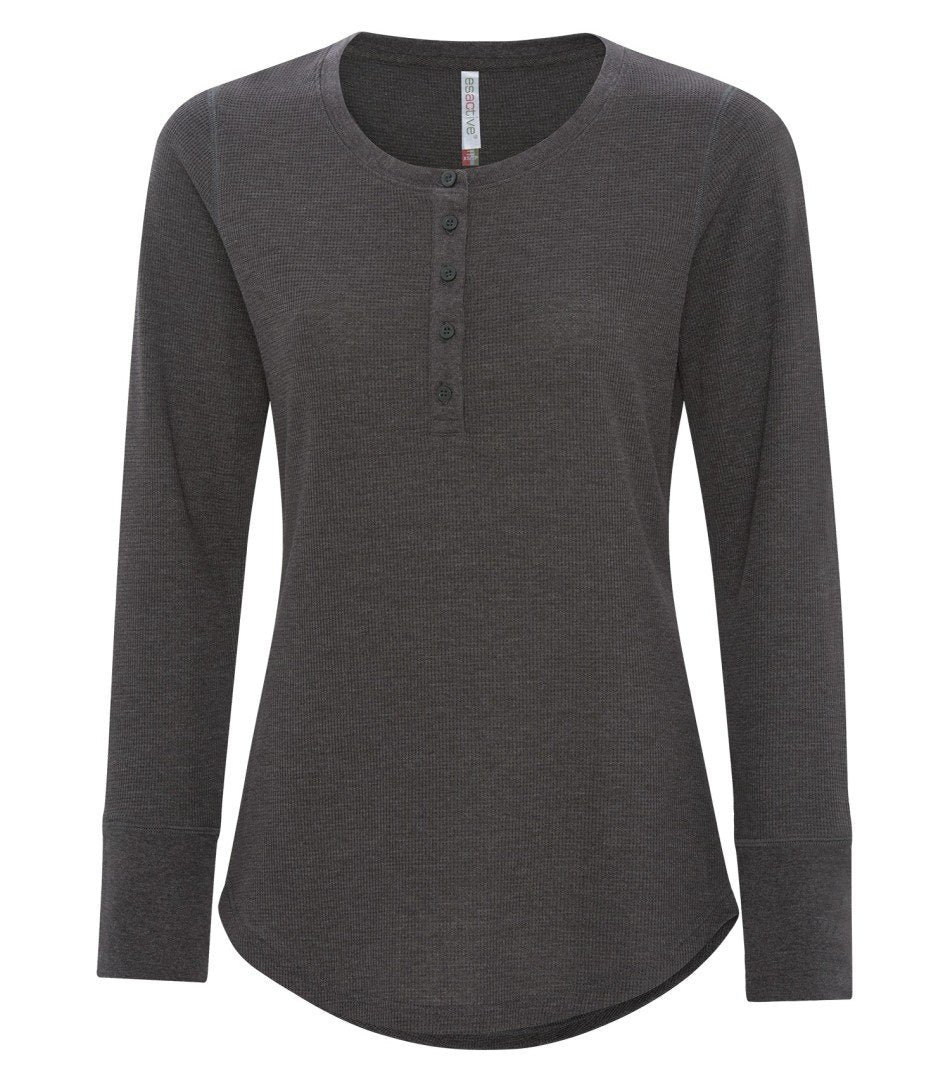 Ladies long sleeve henley charcoal heather grey
