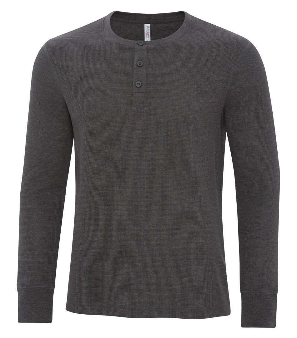 Mens long sleeve henley dark heather grey