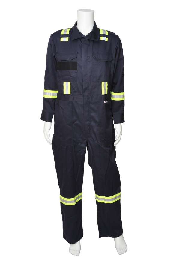 Navy FR coverall with safety striping