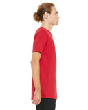 Red unisex t-shirt on male model side view