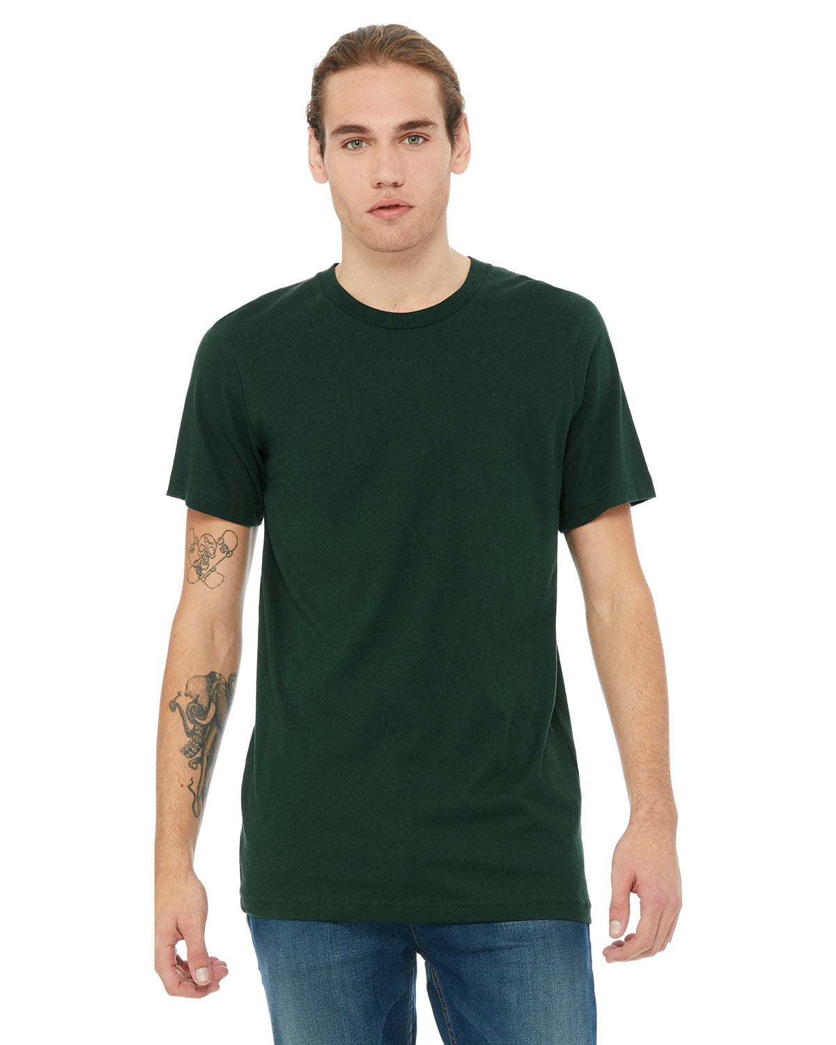 Green unisex t-shirt on male model