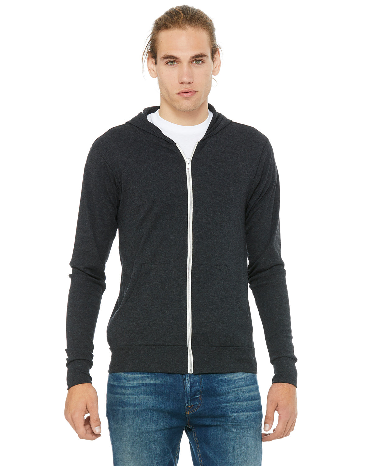 Triblend grey zip up sweater
