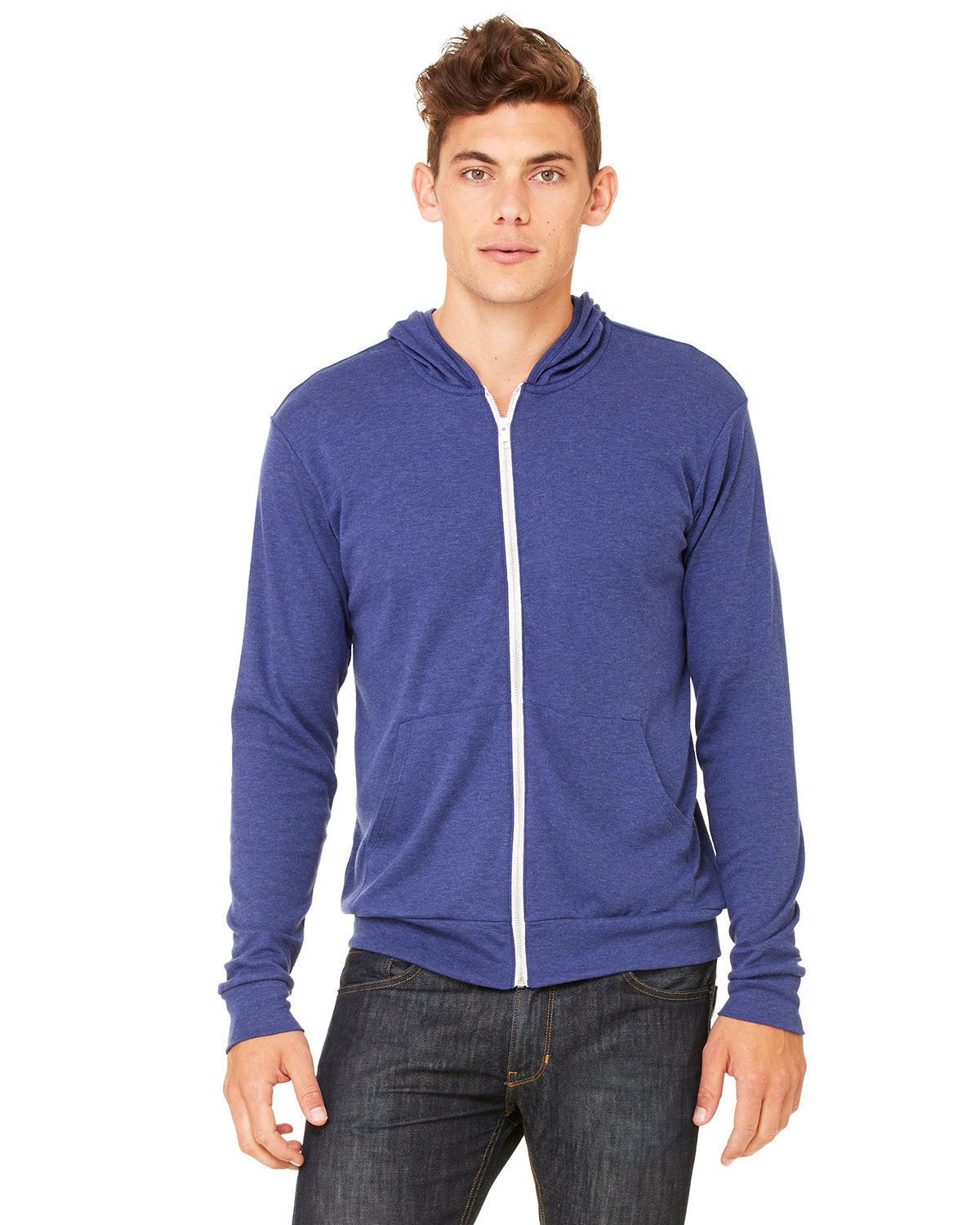 Triblend blue zip up sweater