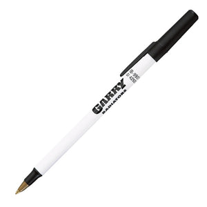 Classic white plastic pen with black cap and logo