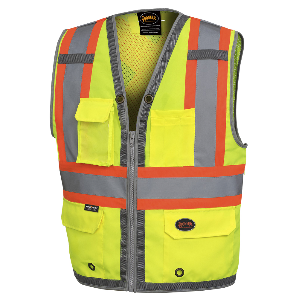 HI-VIZ MESH BACK ZIP FRONT SURV. SAFETY VEST
