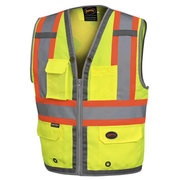 HI-VIZ MESH BACK ZIP FRONT SURV. SAFETY VEST