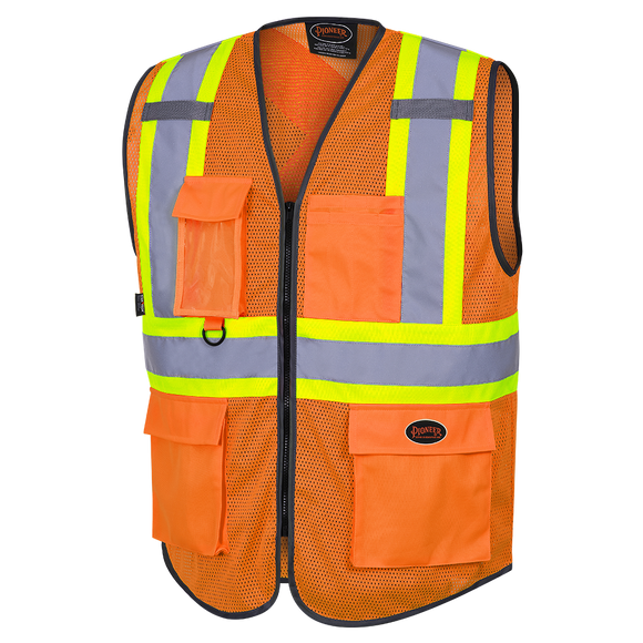 HI-VIZ ZIPPER FRONT MESH SAFETY VEST - ORANGE