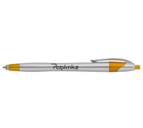 Silver plastic pen with yellow accents