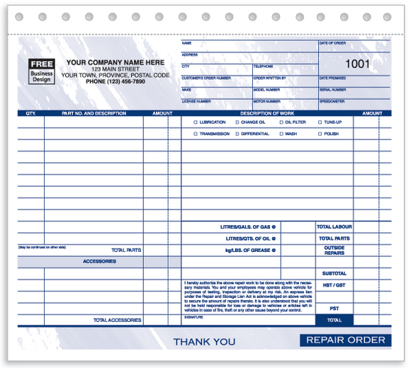 Compact Repair Work Orders/Invoices (650)