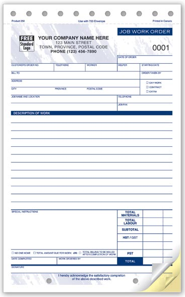 Compact Job Work Order Forms 258