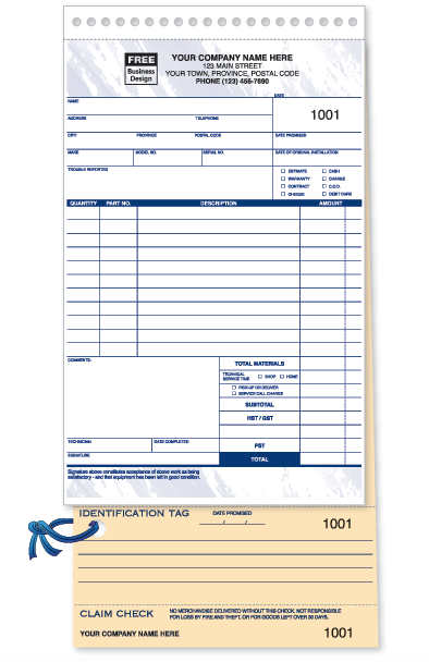 Compact Service Order w/ Claim Check & I.D. Tag  312