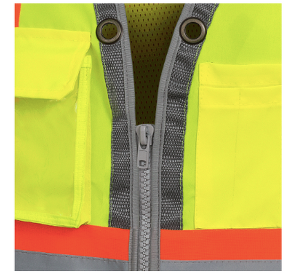 HI-VIZ MESH BACK ZIP FRONT SURV. SAFETY VEST
