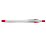 Silver plastic pen with red accents