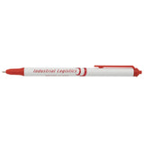 White click pen with red logo and accents