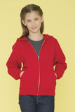 Youth full zip hoodie red on model