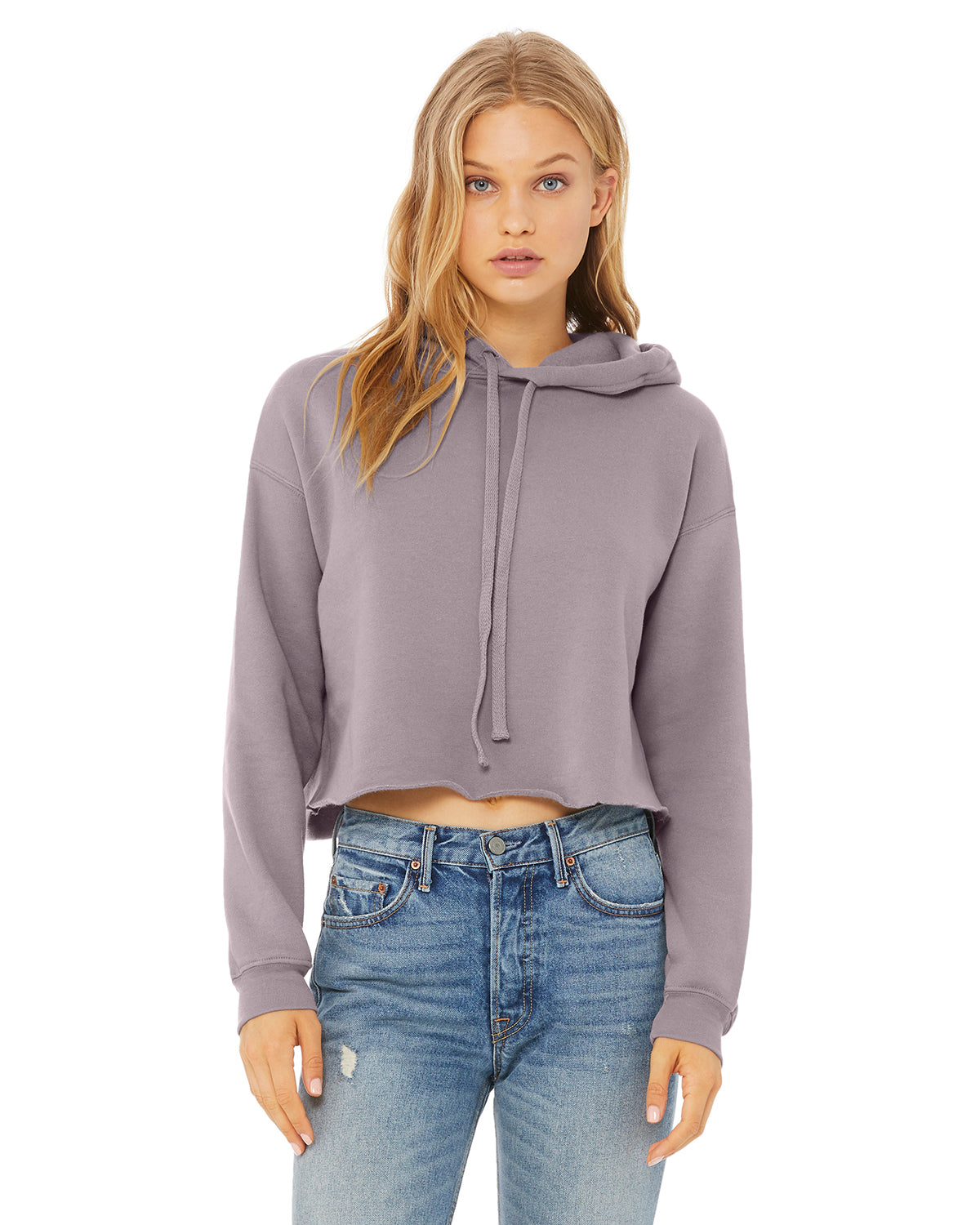 Ladies cropped purple fleece hoodie