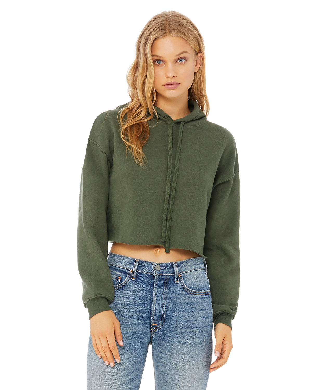 Ladies cropped green fleece hoodie