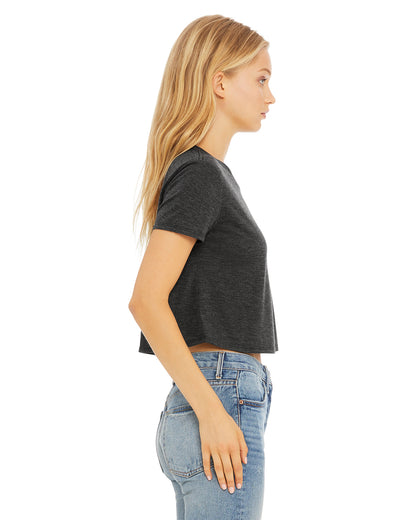 Ladies grey cropped t-shirt side view