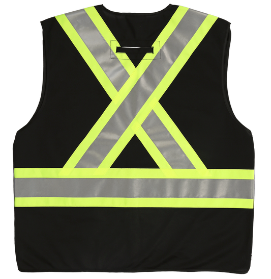 Black five point tear away safety vest back view