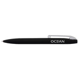 Black metal pen with engraved logo and silver clip