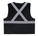 black safety vest with silver striping back view