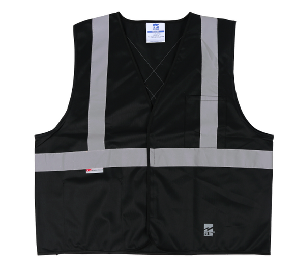 black safety vest with silver striping