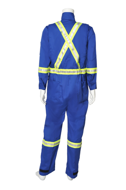 Blue CSA striped 7oz FR coveralls back view