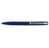 Blue metal pen with silver clip top view