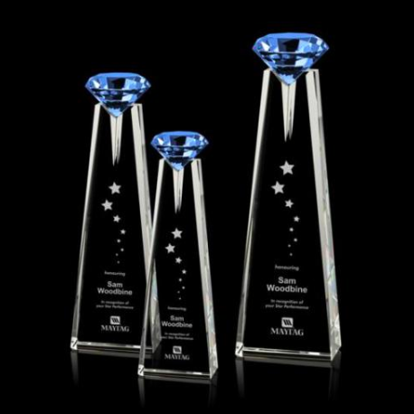 Blue Optical Crystal Award with Diamond Top