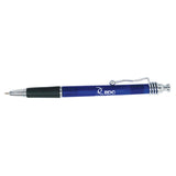 Blue plastic pen with spiral clip and black grip BDC logo