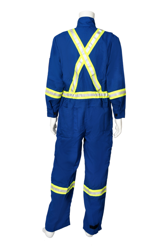 Blue safety coveralls FR back view