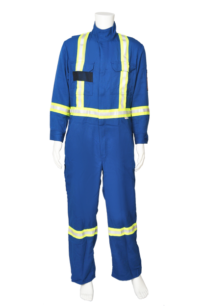 Blue safety coveralls FR front view