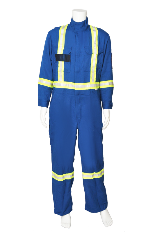 Blue safety coveralls FR front view
