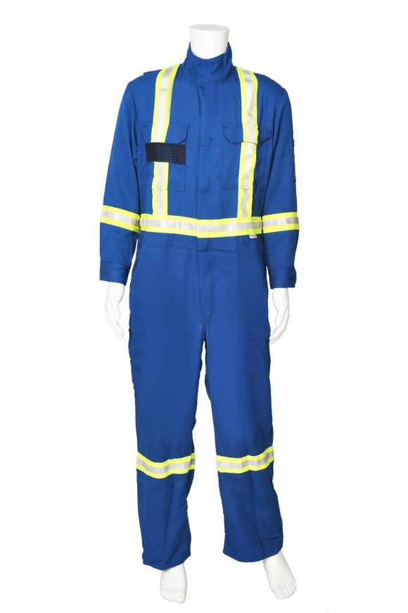 Blue safety coveralls FR front view