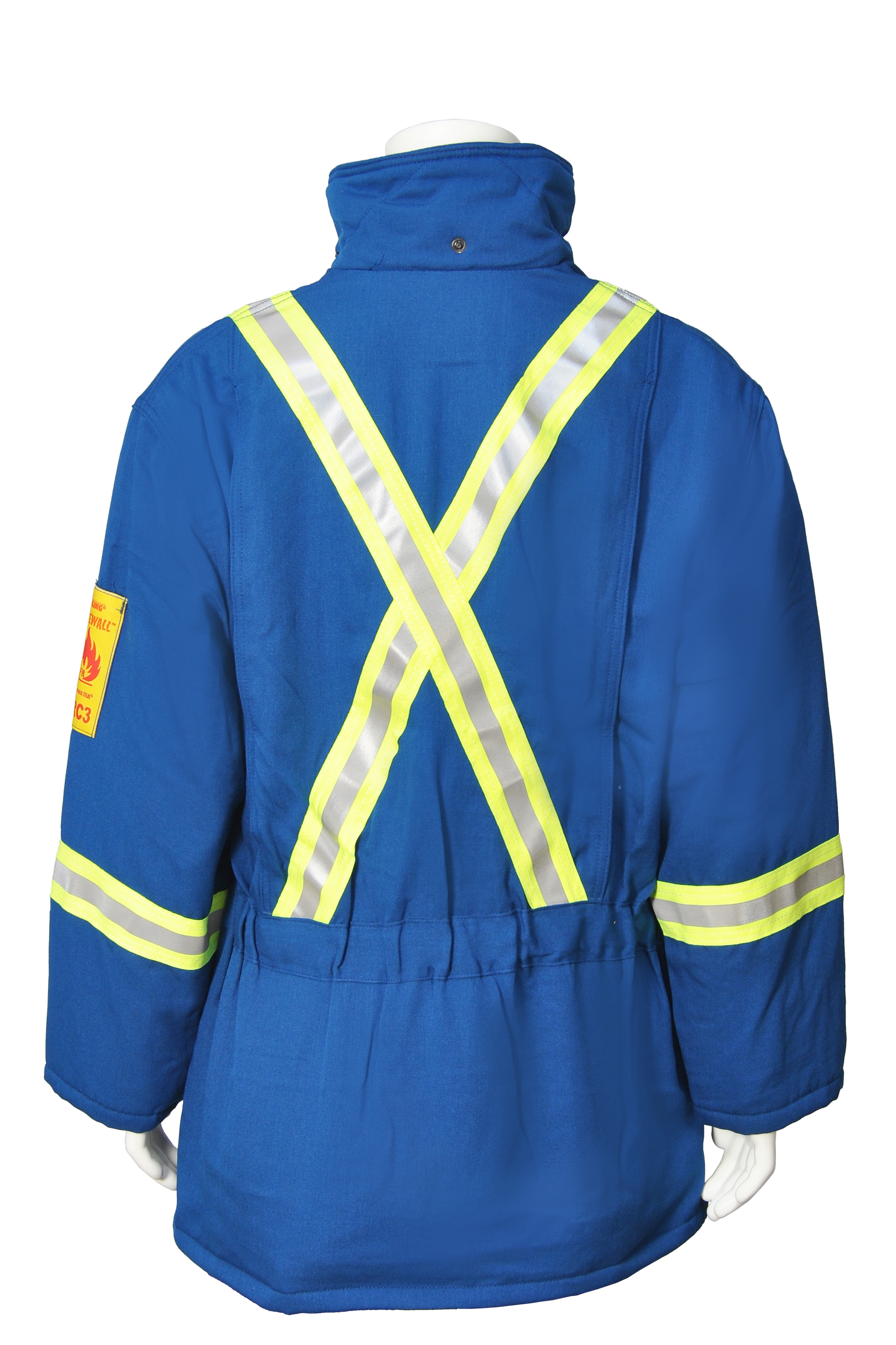 Blue Fire resistant safety striped insulated parka back view