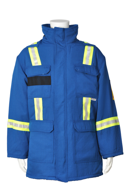 Blue Fire resistant safety striped insulated parka