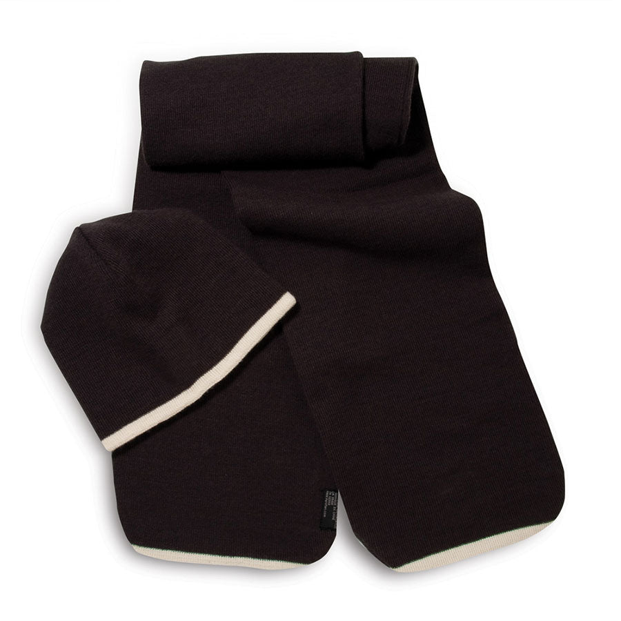 Knit Scarf & Beanie Set with Striped Edge