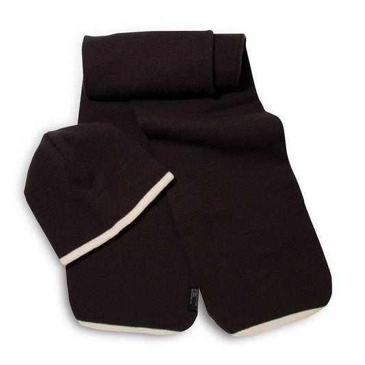 Knit Scarf & Beanie Set with Striped Edge