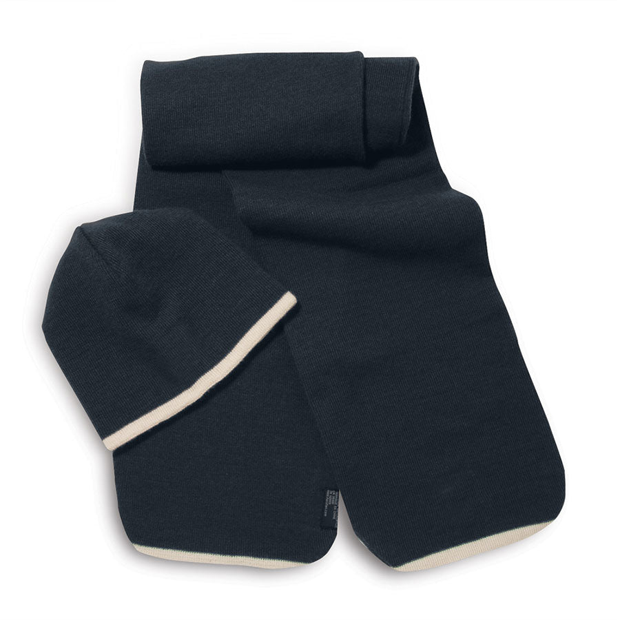 Knit Scarf & Beanie Set with Striped Edge