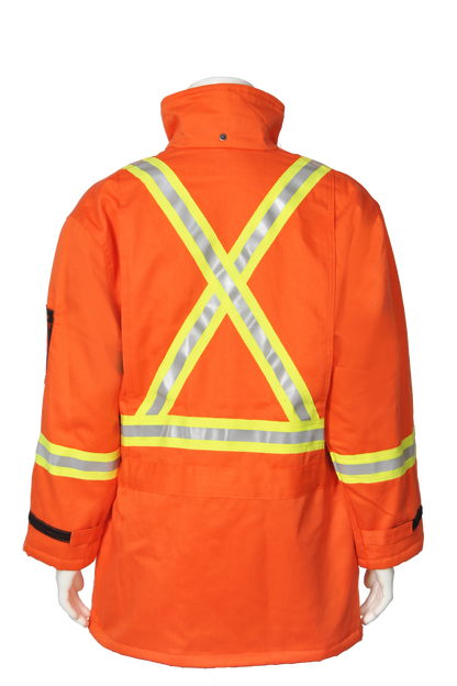 High visibility FR CSA striped insulated parka back view