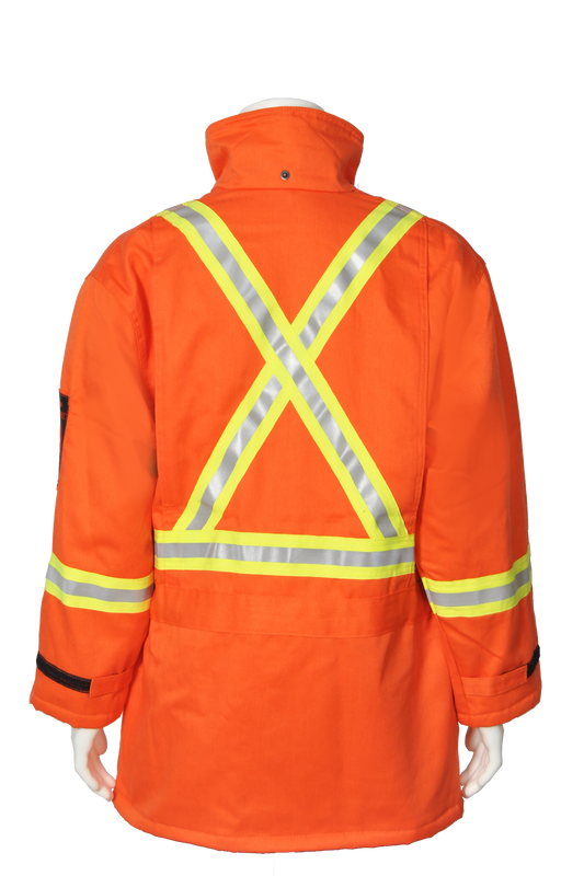 High visibility FR CSA striped insulated parka back view