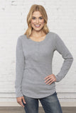 Ladies long sleeve henley athletic grey on model