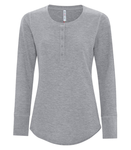 Ladies long sleeve henley athletic grey